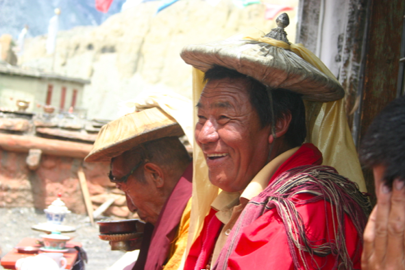 Lama Tshultrim wearing the "White Hat of the Bonpos"